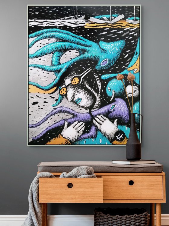 Diver and violet squid