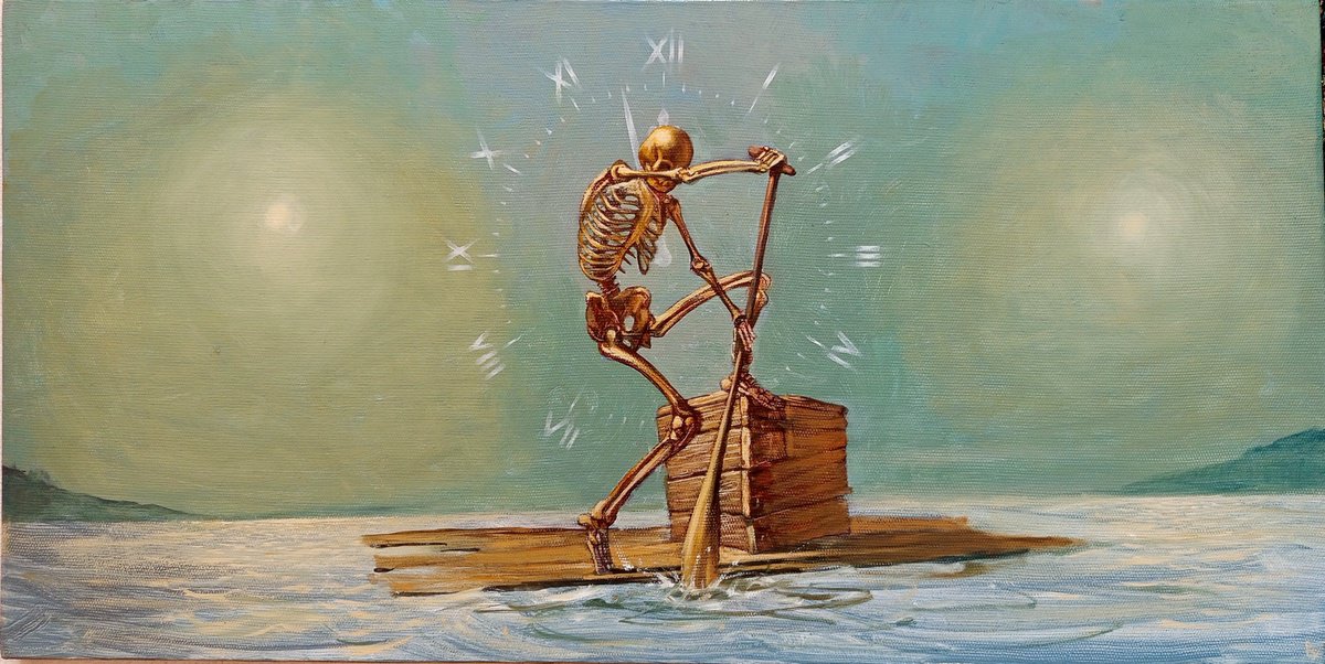 Surrealistic Landscape Oil Painting By Serhiy Roy, 31 X 16", Where Is Your Refuge, Man?, Original Artwork