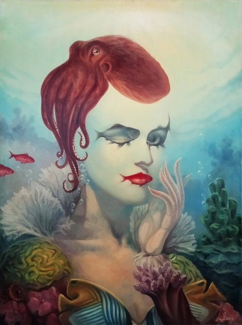 Master of disguise  60x80cm, oil painting, surrealistic artwork by Artush Voskanian