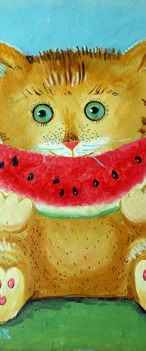A CAT NAMED SLICE, AND A SLICE OF WATERMELON. by Rakhmet Redzhepov