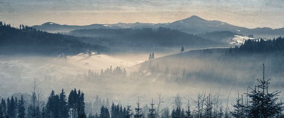 Frosty twilight in the mountains.