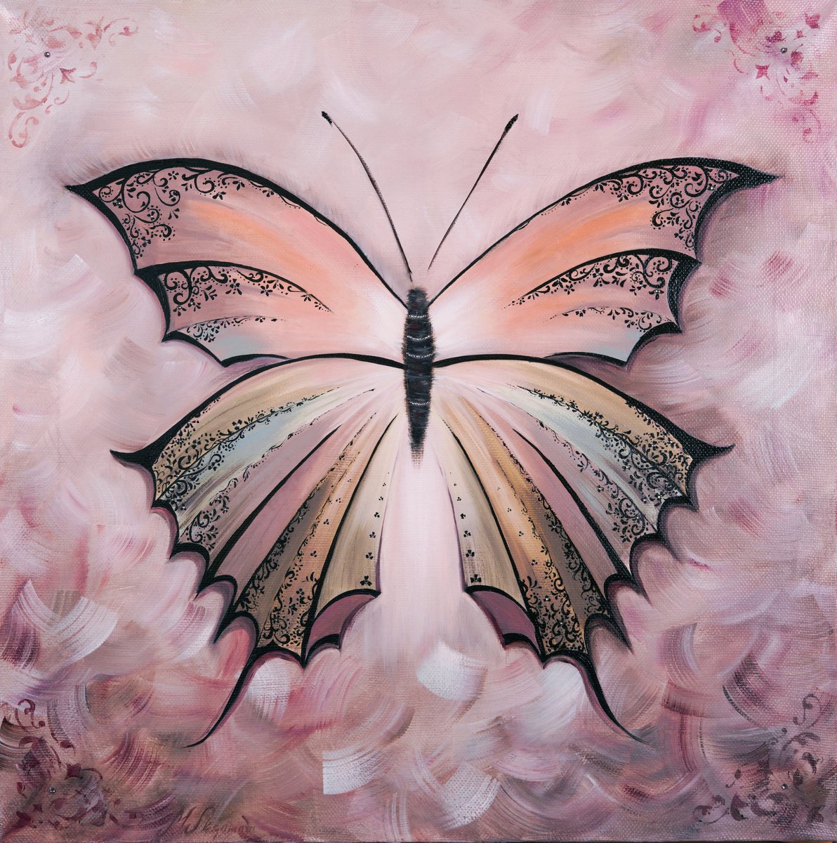 FLOATING LACE - Butterfly Swarovski crystals. Butterfly rhinestones. Lace butterfly. Pink... by Marina Skromova