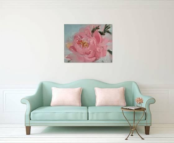 Oversized wall art original canvas oil painting pink peony artwork