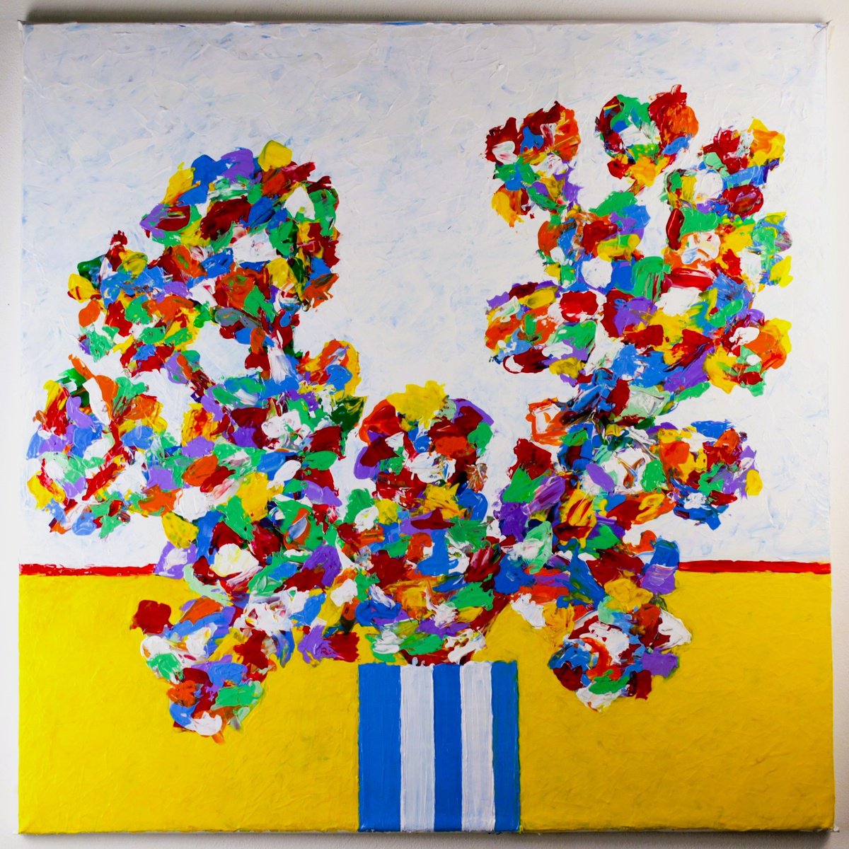 Expressive Botanical Acrylic Painting By Alessandro Butera, 39 X 39, For You, Original Artwork