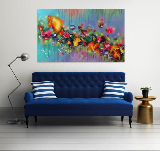 "Fairy Flowers" VERY LARGE Floral Painting