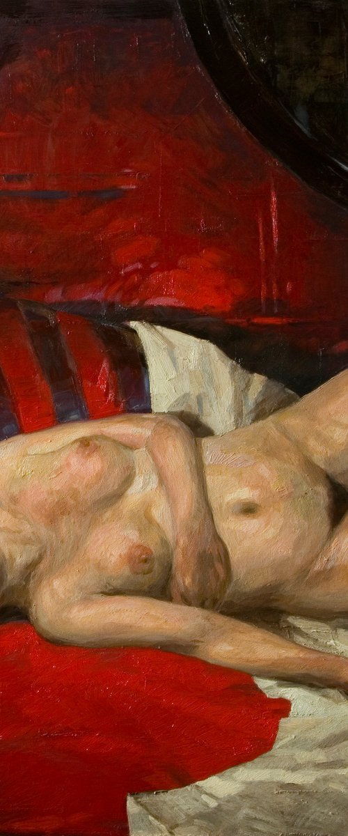 nude woman in red by Olivier Payeur