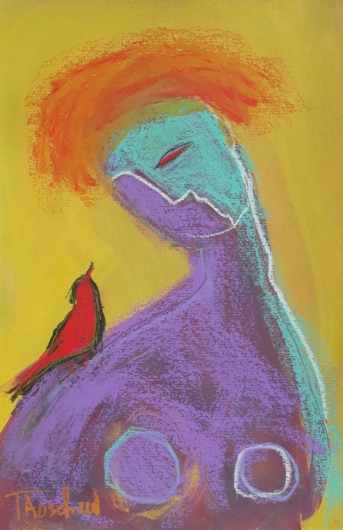 Portrait with a red bird. by Tatjana Auschew