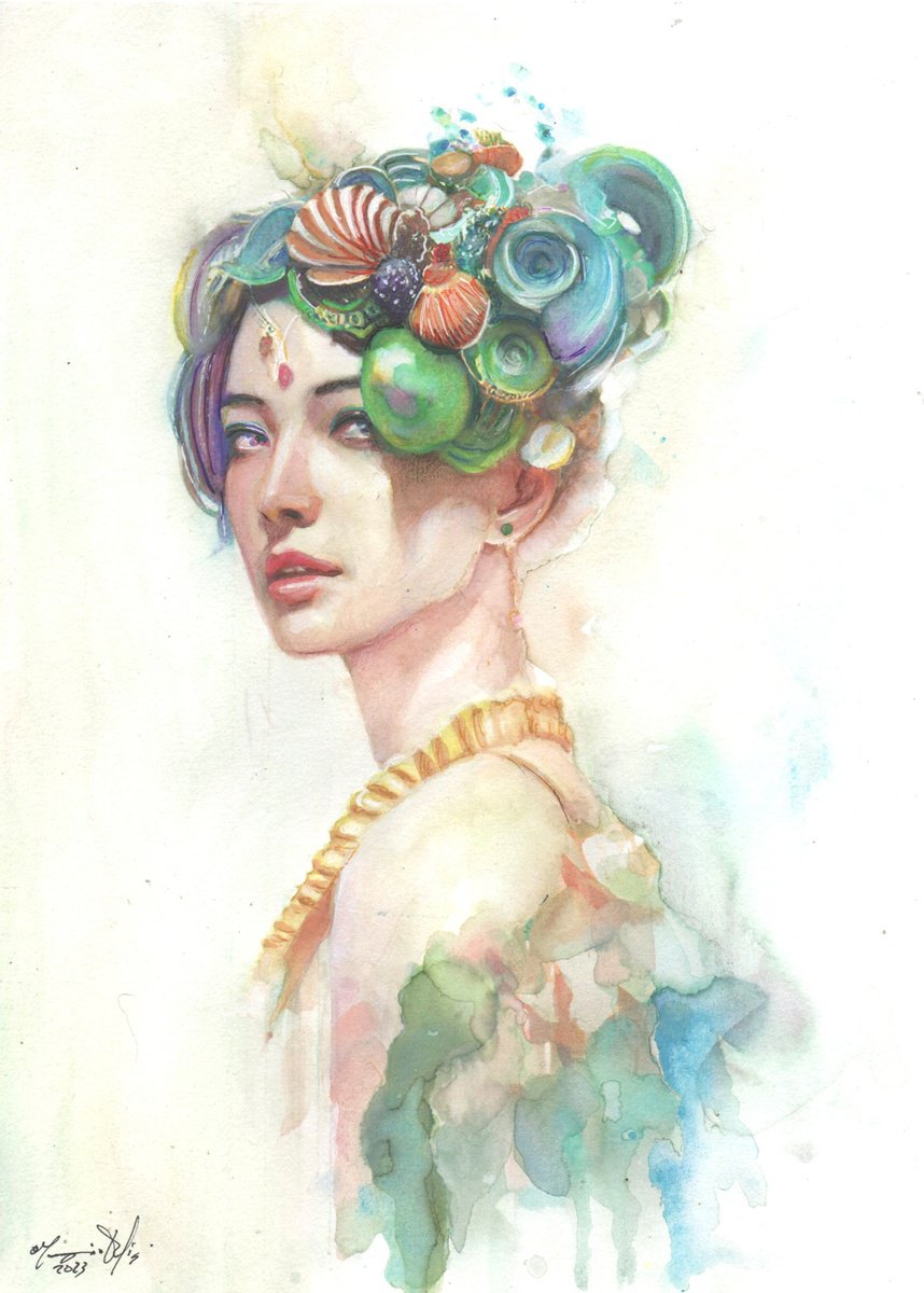 Impressionistic Portrait Drawing By Maurizio Puglisi, 8 X 11", Kalypso, Original Artwork