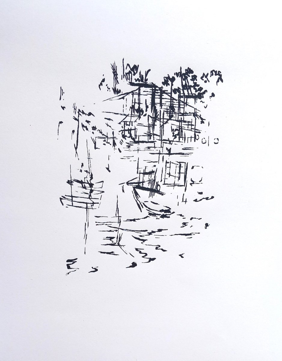 Impressionistic Landscape Screenprint By Adam Grose Ma Pgce, 11 X 14, Harbour, Original Artwork