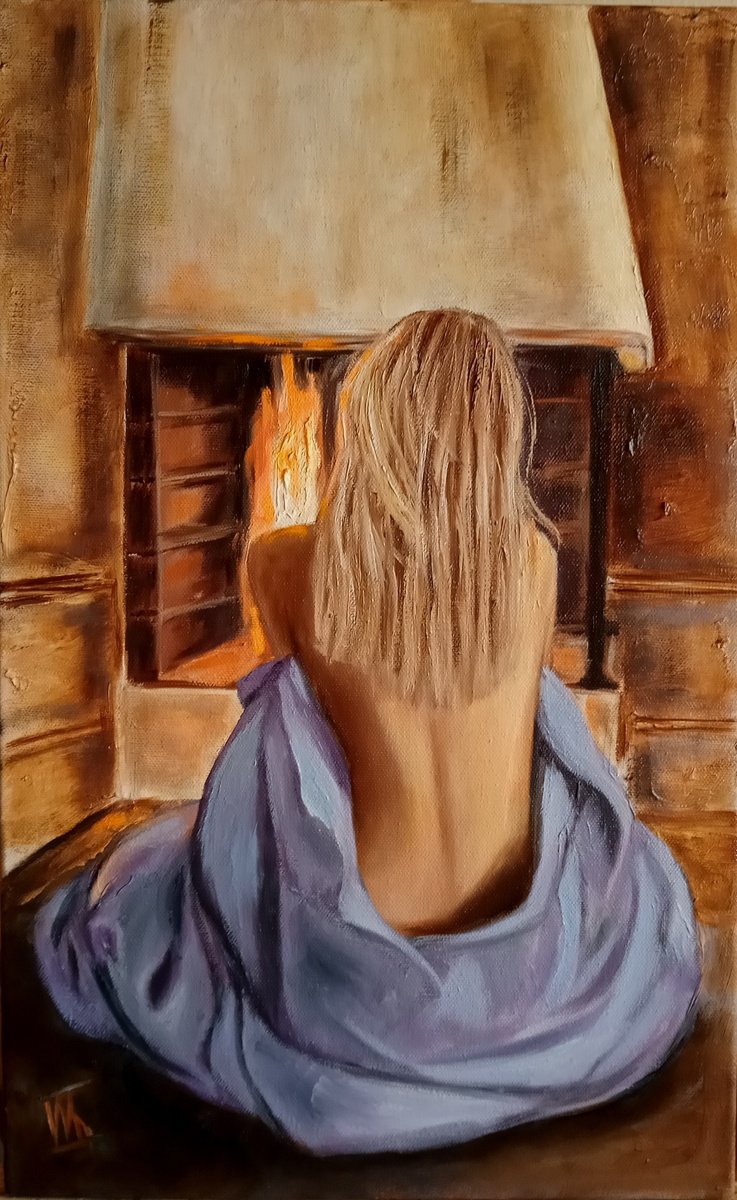 Girl by the Fireplace by Ira Whittaker