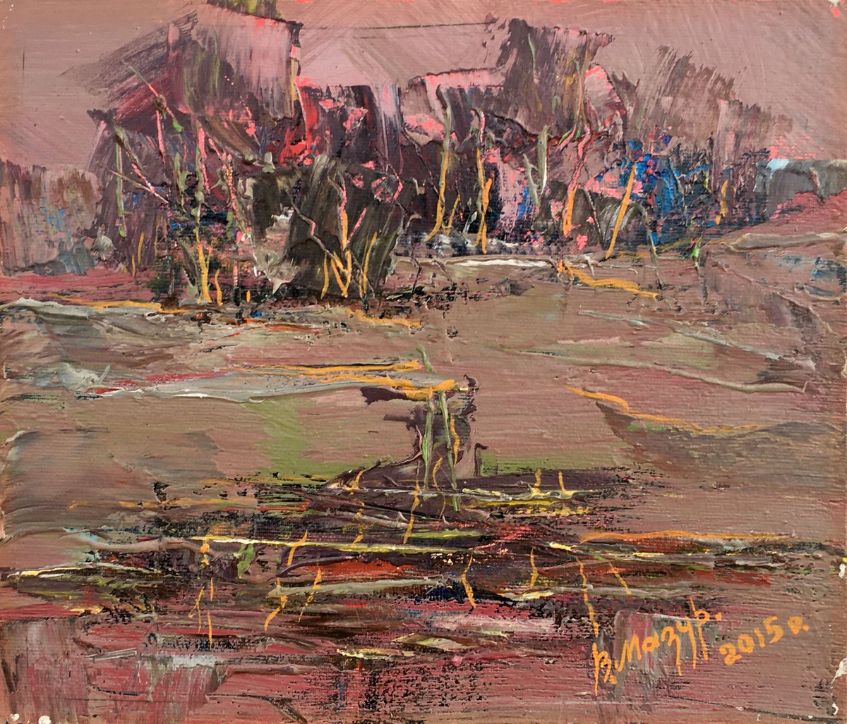 Impressionistic Abstract Oil Painting By Volodymyr Mazur, 11 X 9", Evening And Silence, Original Artwork