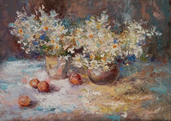 Camomiles&Apricots, 70x50 cm, original artwork, FREE SHIPPING