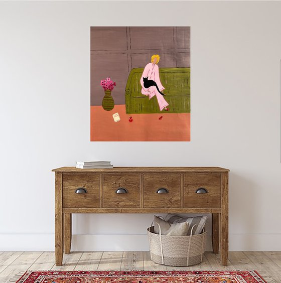 Woman... Cat... Cozy Home...