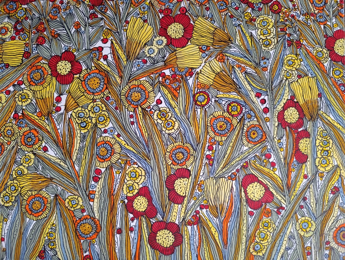 Graphic Botanical Acrylic Painting By Tetiana Osadchuk, 16 X 12", Flowers, Original Artwork