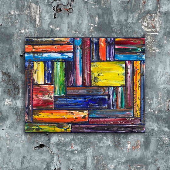 "Mini Technicolor" - Original PMS Abstract Textured Oil Painting on Canvas, 20 x 16 inches