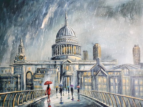 Rain On The Bridge To Saint Paul's by Joseph  Charman