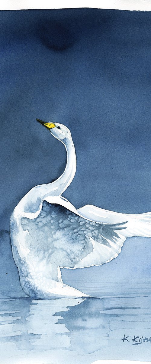 Whooper swan, wildlife, birds watercolours by Karolina Kijak