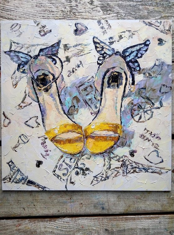 Original oil painting Yellow Shoes