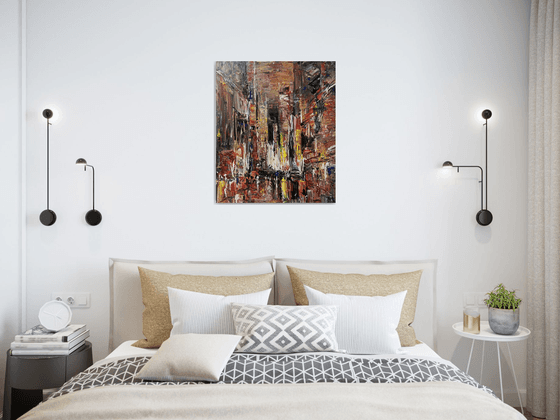 CITY LIGHTS 3, abstract impressionist painting 55x65cm