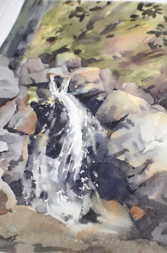 Caledonia waterfall, Watercolor nature of Cyprus
