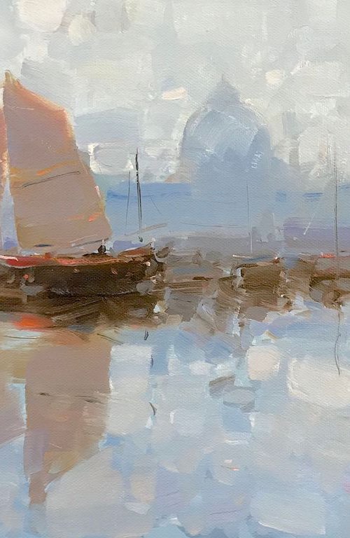 Venice Harbor, Original oil painting, Handmade artwork, One of a kind by Vahe Yeremyan