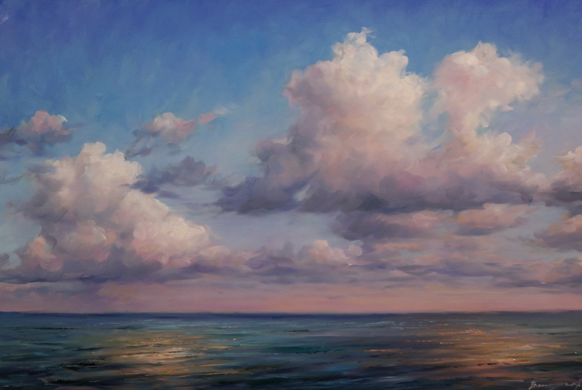 Impressionistic Landscape Oil Painting By Gennady Vylusk, 24 X 16, Clouds, Original Artwork