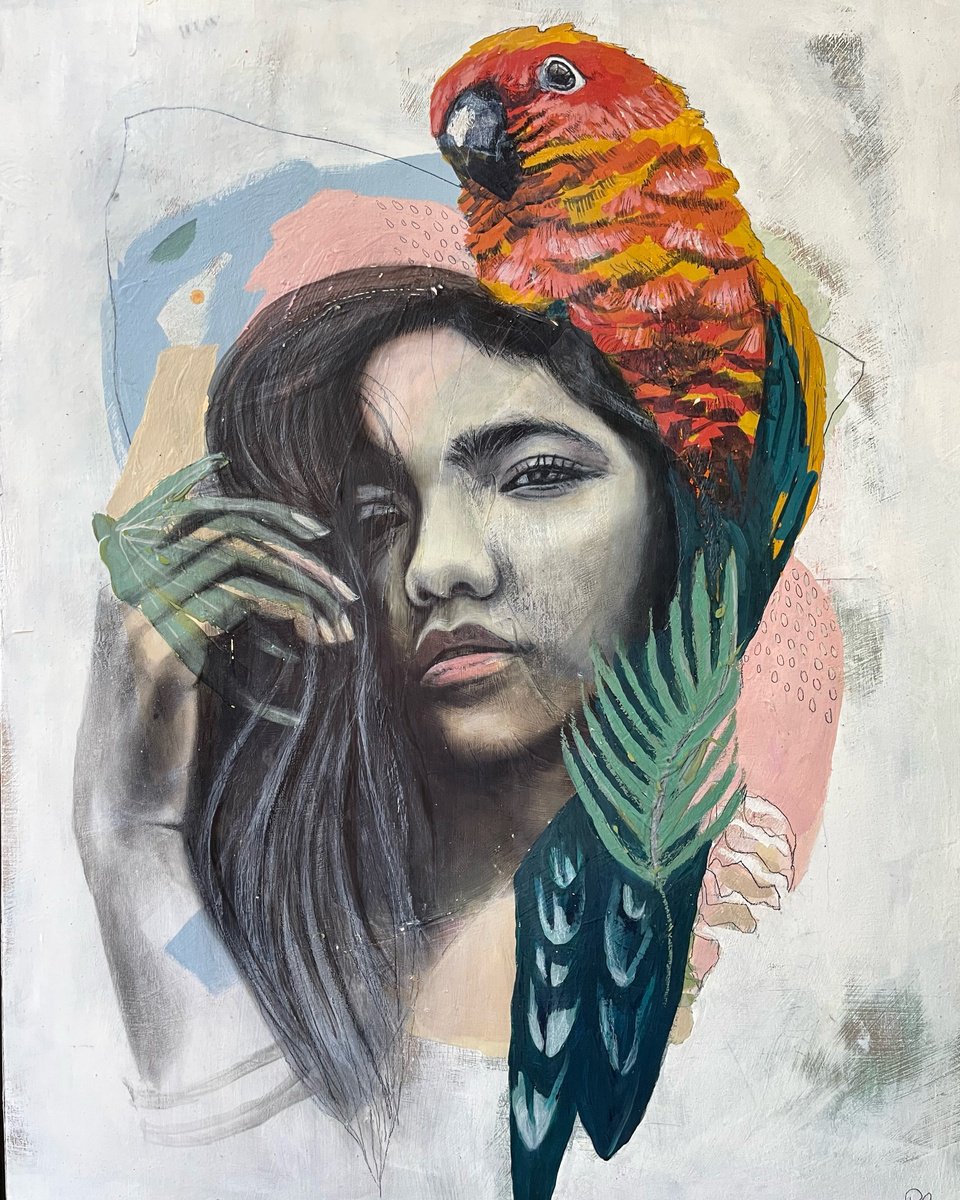 Surrealistic Portrait Acrylic Painting By Rosie Gordon, 25 X 33", Emerge, Original Artwork