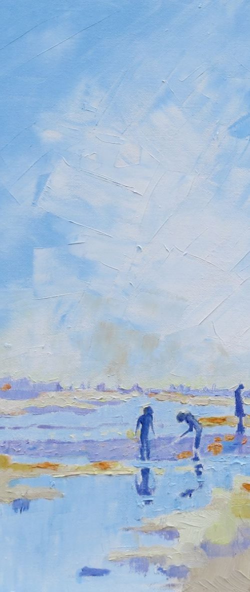 Hot Summer Day on the Beach. Seaside Painting. by Mary Kemp