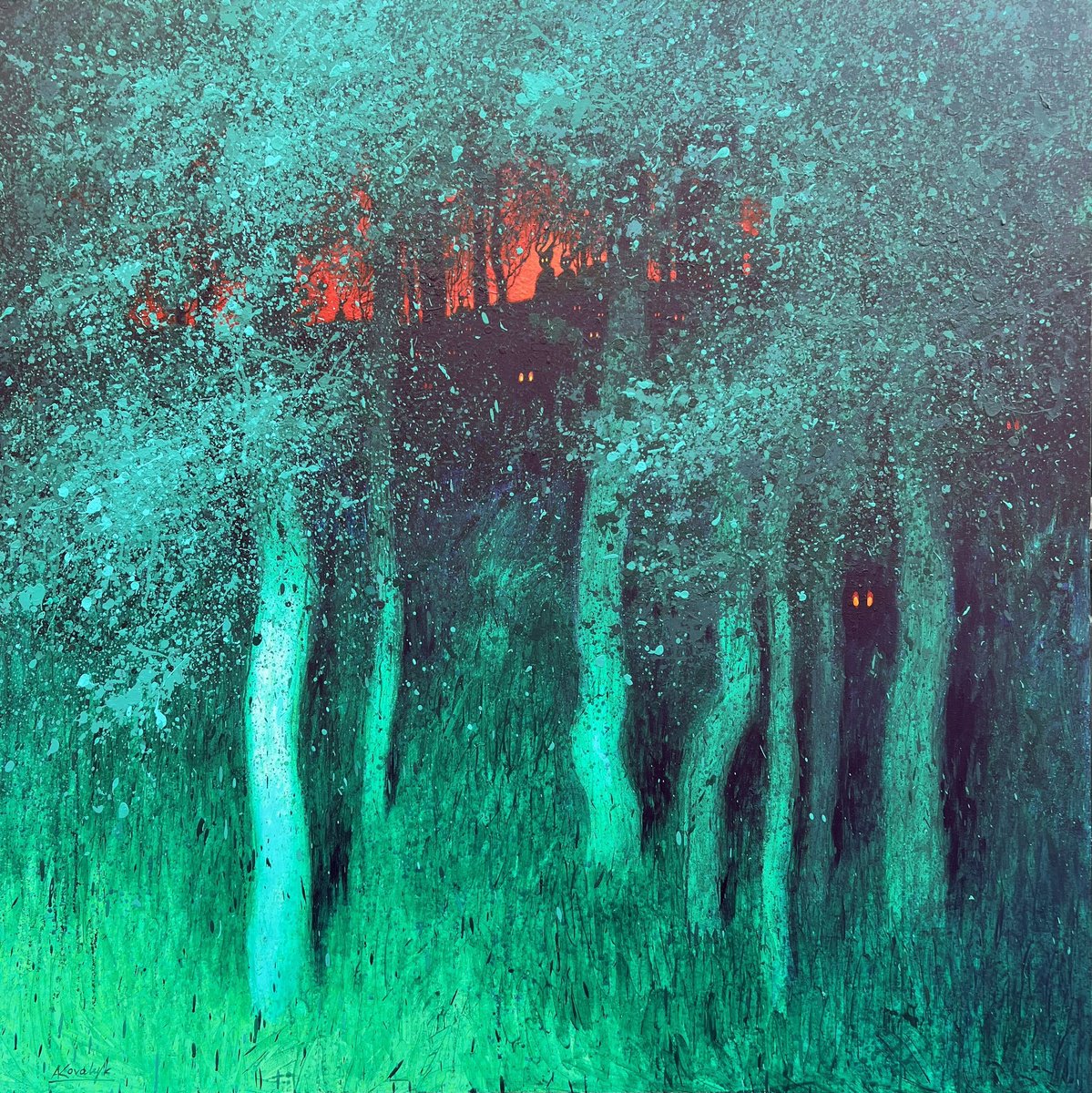 Impressionistic Landscape Acrylic Painting By Andrii Kovalyk, 59 X 59, Forest Of Unlived Feelings, Original Artwork