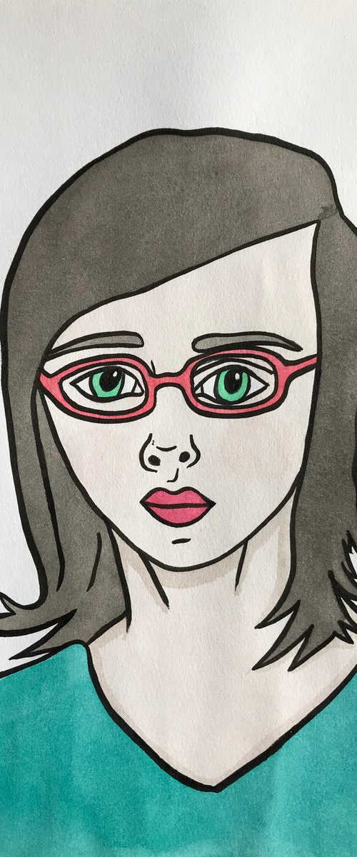Portrait With Glasses - original mixed media painting by Kitty  Cooper