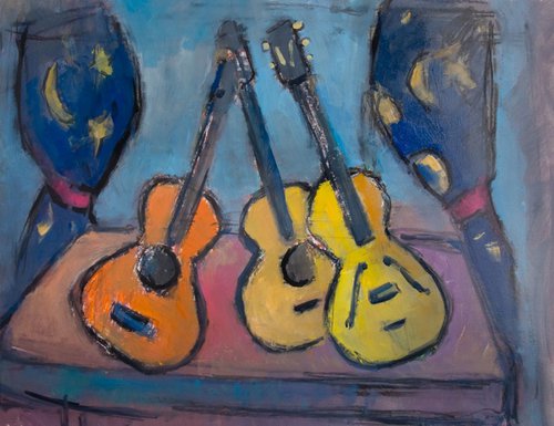 Three Guitars and Curtains by Andre Pallat