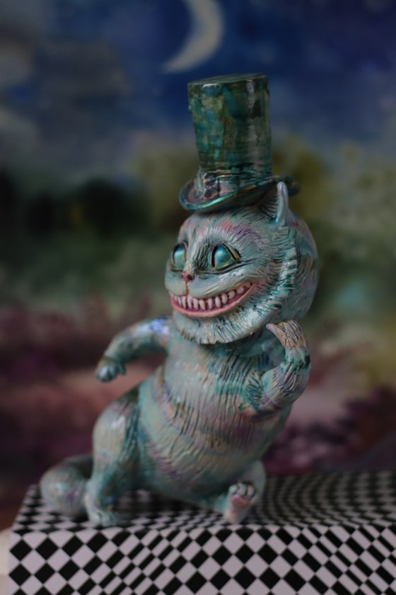 From the Alice in Wonderland. Cheshire Cat.  Clay sculpture.