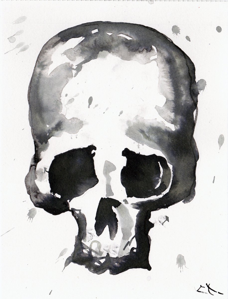 Expressive Portrait Ink Drawing By Lionel Le Jeune, 6 X 8", Skull, Original Artwork