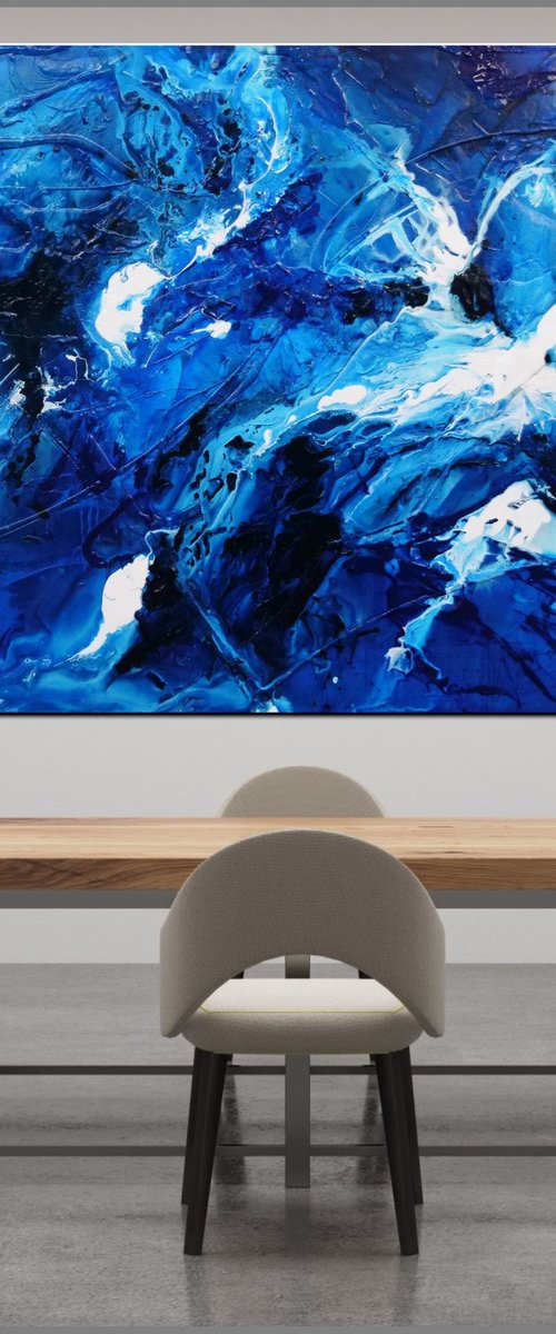 Pure Aquatic 200cm x 120cm Blue White Textured Abstract Art by Franko
