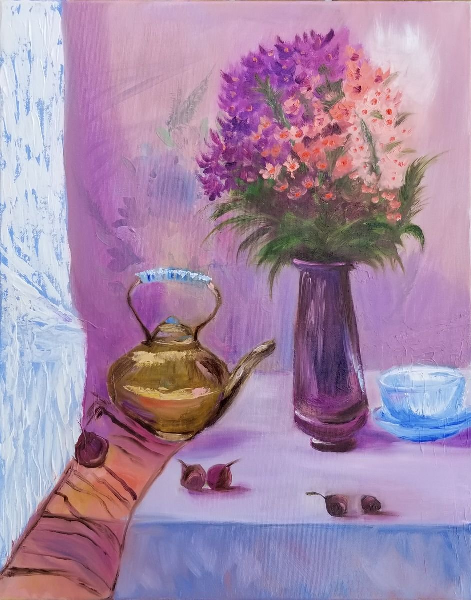 Still Life with Drapery. Original Oil Painting on Canvas. Impressionist Art. Wall Art. 16 by Alexandra Tomorskaya/Caramel Art Gallery