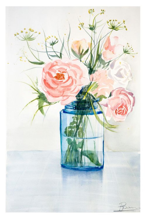 Bouquet of Flowers Original watercolor painting by Olga Tchefranov (Shefranov)