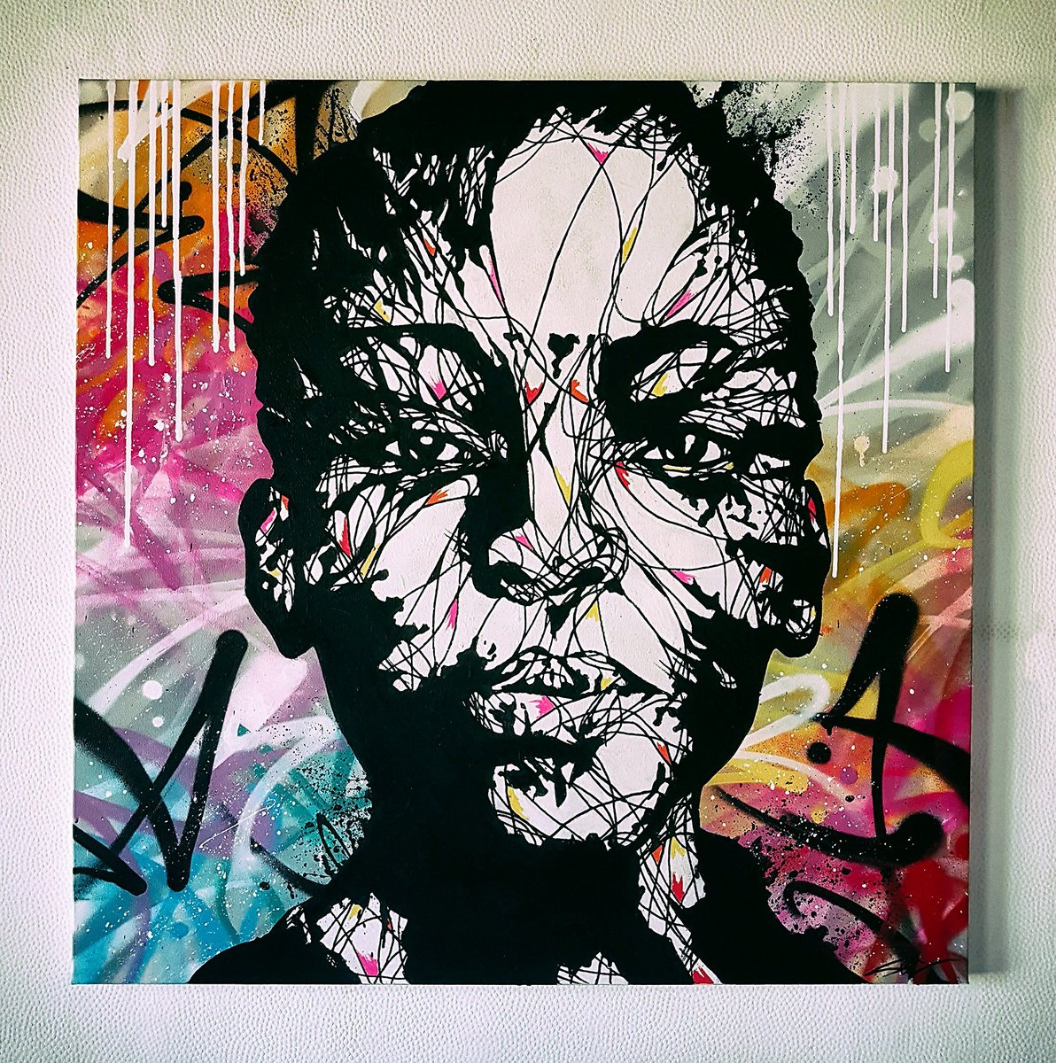 Urban And Pop Portrait Painting By Sisc, 31 X 31", Future In Dust, Original Artwork