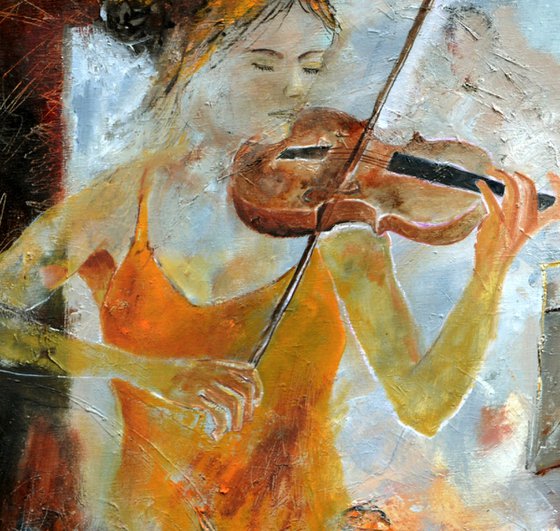 She is playing violin