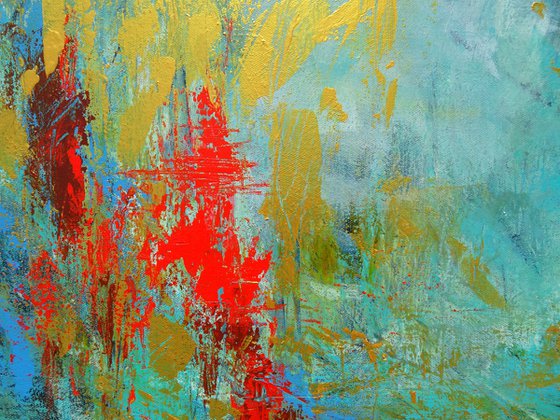BALANCE OF INFINITY. Navy Blue, Teal, Gold, Red Contemporary Abstract Acrylic Painting, Modern Art