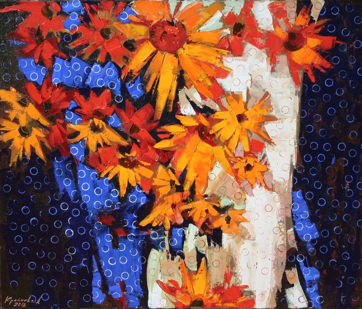 Impressionistic Botanical Oil Painting By Anastasiia Kraineva (Masniuk), 39 X 33, As A Gift To The Sun, Original Artwork