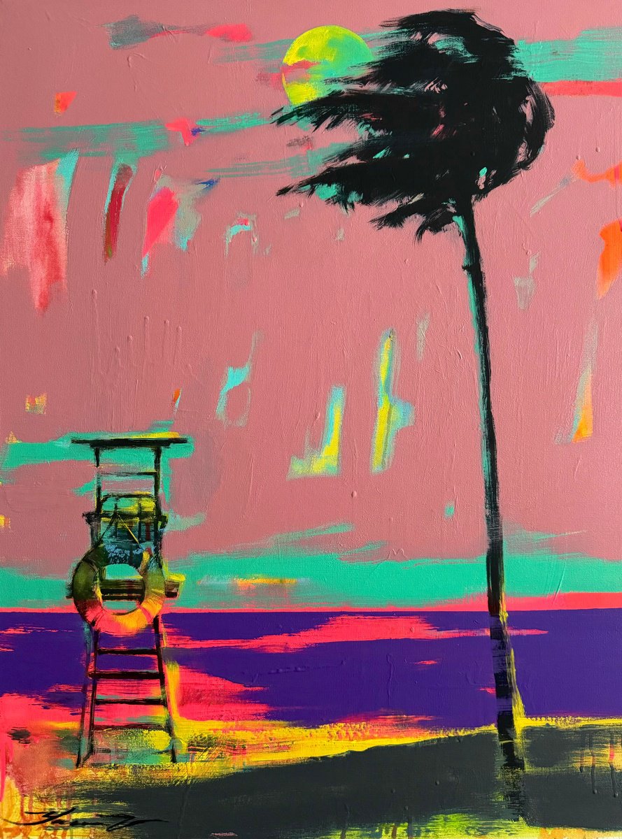 Urban And Pop Landscape Acrylic Painting By Yaroslav Yasenev, 24 X 31", Malibu, Original Artwork