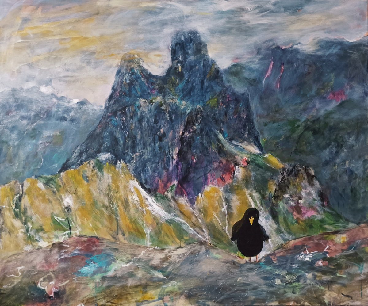 Organic Landscape Acrylic Painting By Karin Goeppert, 47 X 39", Kraehe - Crow, Original Artwork