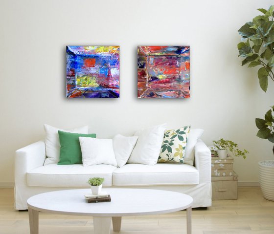 "Beautiful Mess" - Save As Series - Original PMS Abstract Diptych Oil Paintings On Concave Wood - 36" x 18"