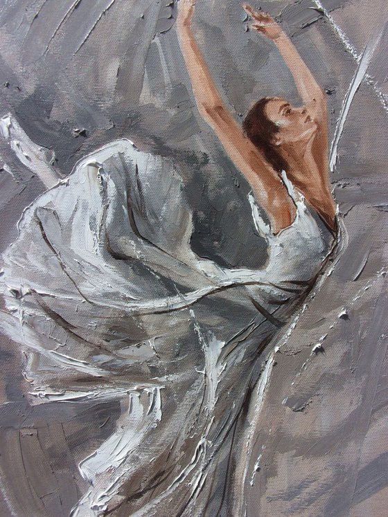 " DANCE IN THE LIGHT "- ballerina liGHt ballet ORIGINAL OIL PAINTING, GIFT, PALETTE KNIFE