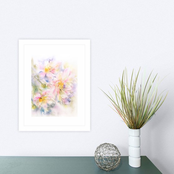 Watercolor floral painting, diptych "June peonies"