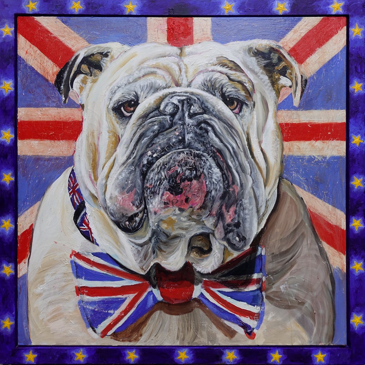 Illustrative Animal Oil Painting By Gandee Vasan, 44 X 44, British Bulldog, Original Artwork