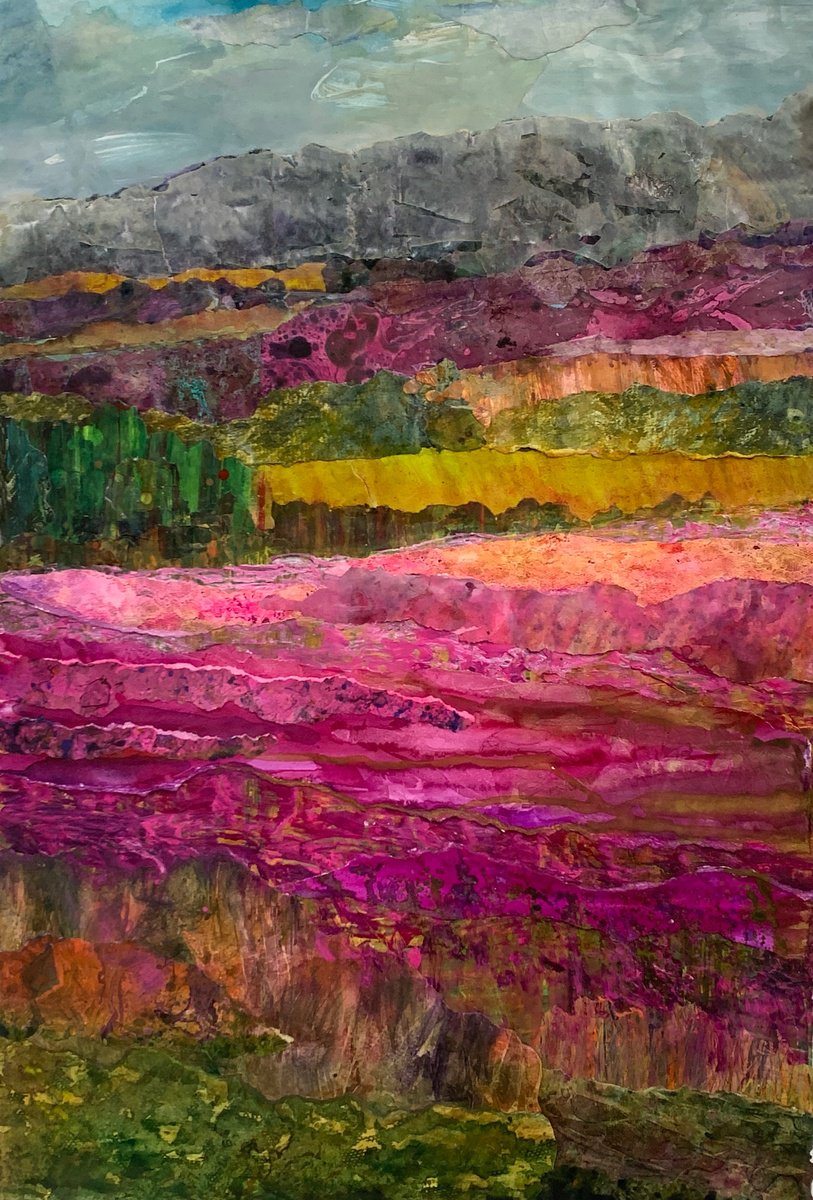 Impressionistic Landscape Painting By Suzsi Corio, 16 X 24", Sunlit Heather On The Moors, Original Artwork