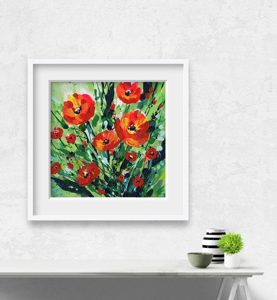 Poppy Pop 2 -  Abstract Meadow Flower Painting  by Kathy Morton Stanion
