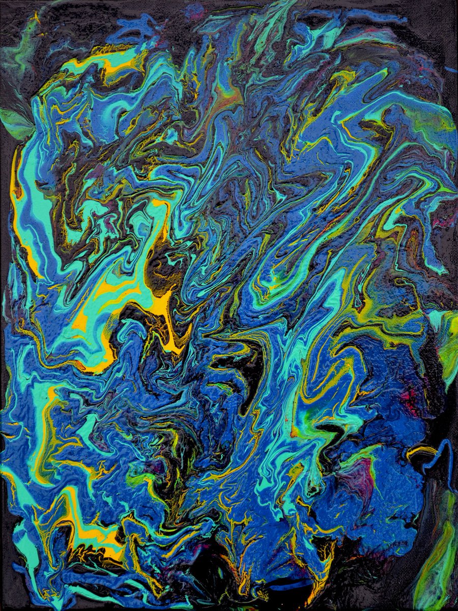 Abstract Acrylic Painting By Thierry Vobmann. Abstract ., 12 X 16", Into The Deep. Fluid Painting. 3D Canvas., Original Artwork