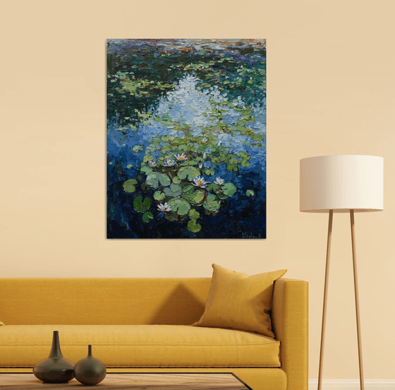 White water lilies Original Oil painting